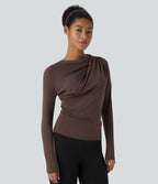 Cowl Neck Ruched Long Sleeve Slim Work Top