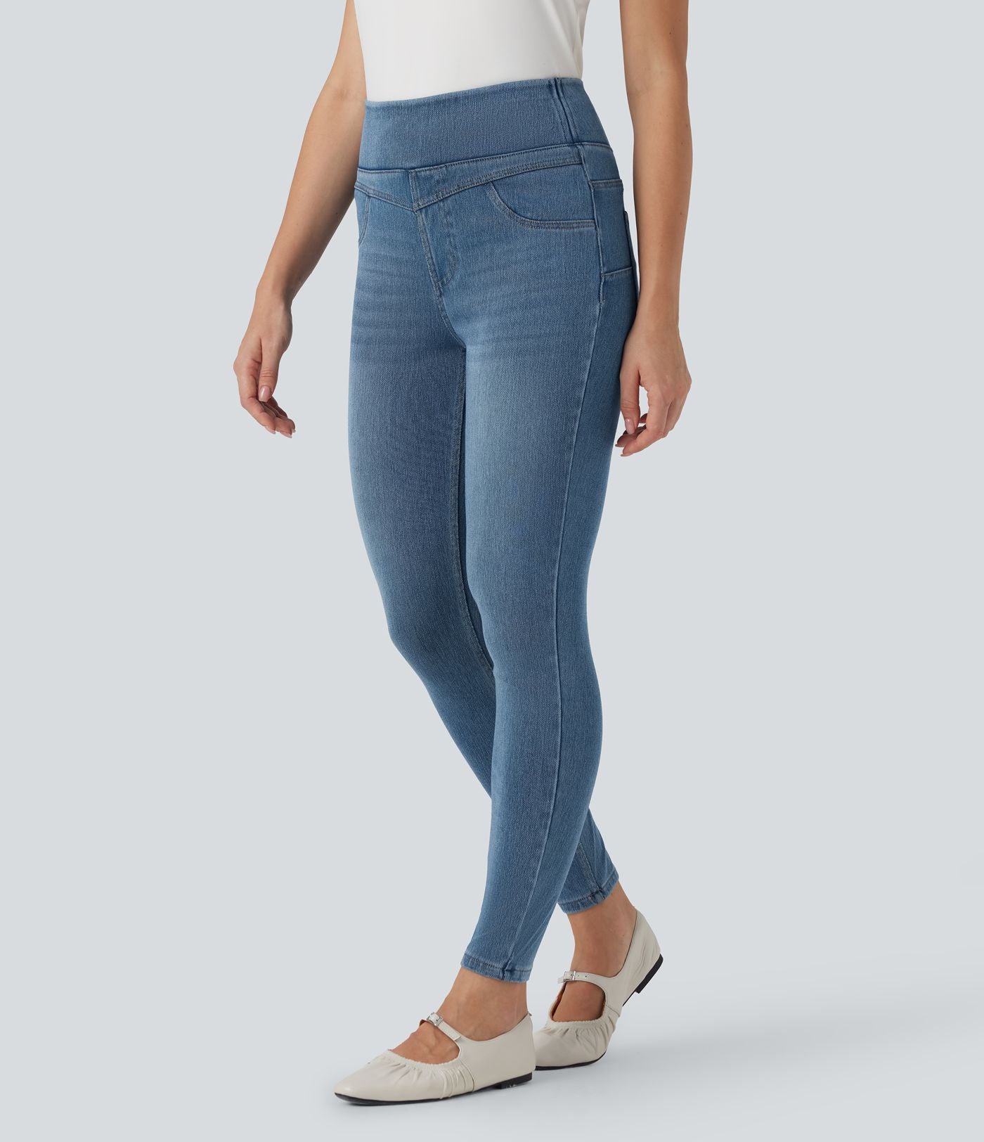 Legging skinny 7/8 en denim Halara Flex™ taille haute gainant avec poches