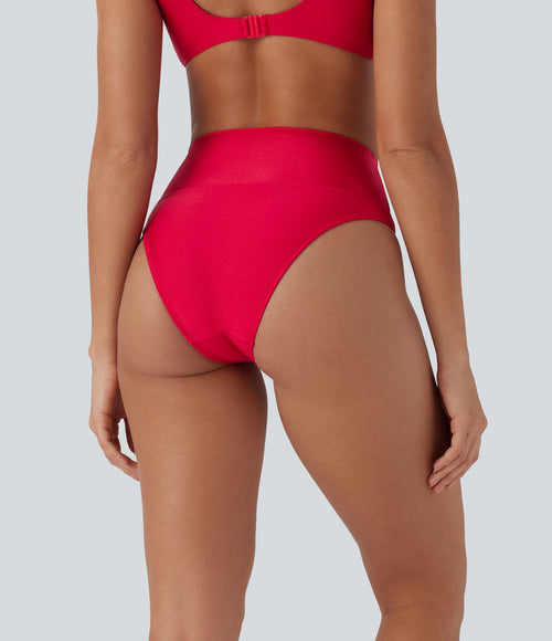 Bas de maillot de bain bikini brillant à taille haute et gainant