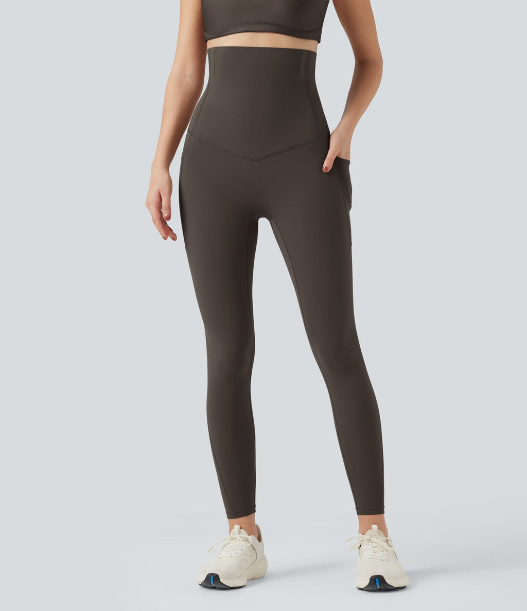 Pantalon large fluide décontracté gainant taille haute avec poches