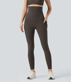 Pantalon large fluide décontracté gainant taille haute avec poches