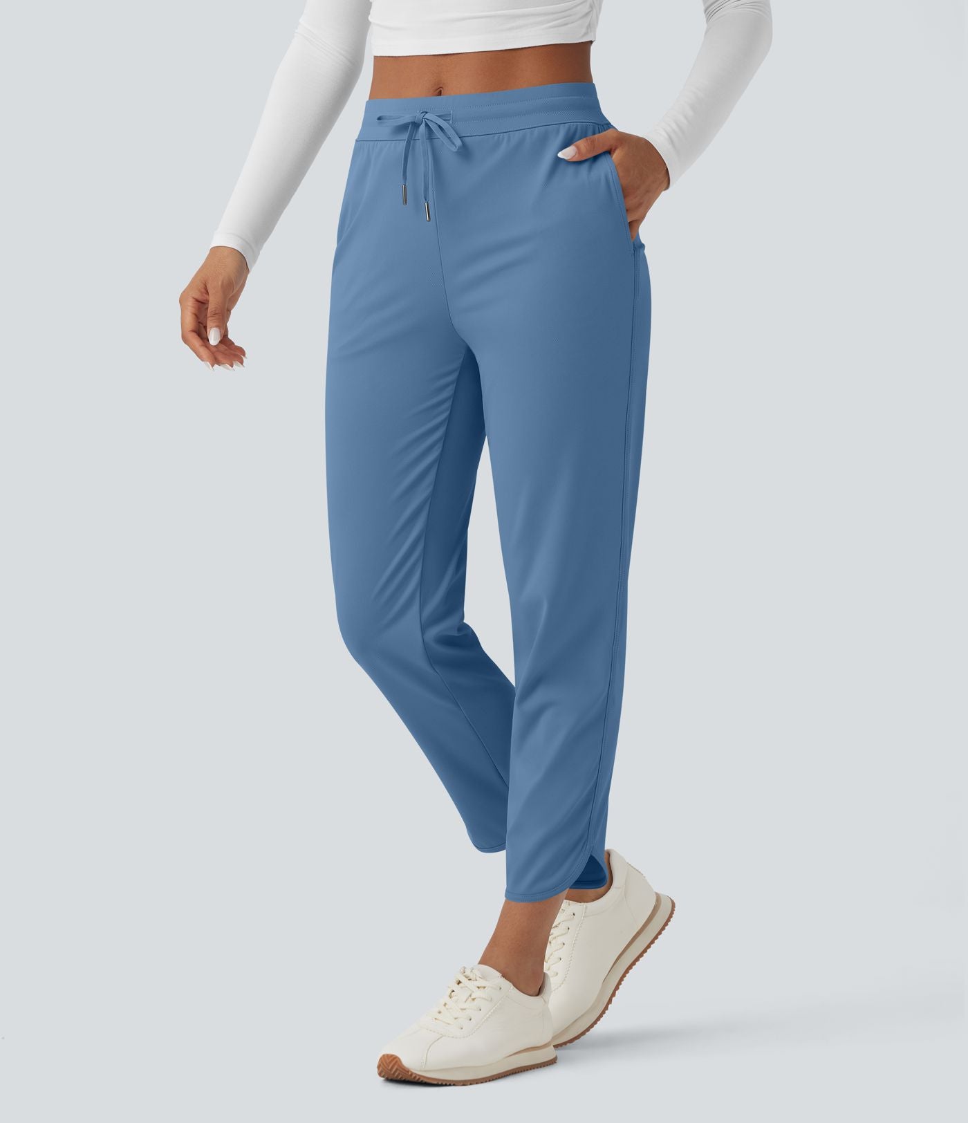 Pantalon de golf fuselé, taille mi-haute, cordon, ourlet courbé, séchage rapide, avec poches—UPF40+