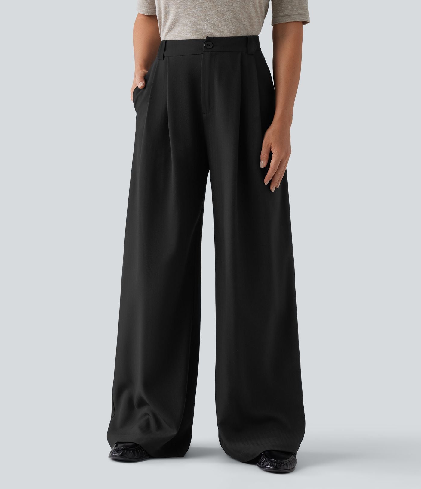 Pantalon tailleur large taille haute avec poches