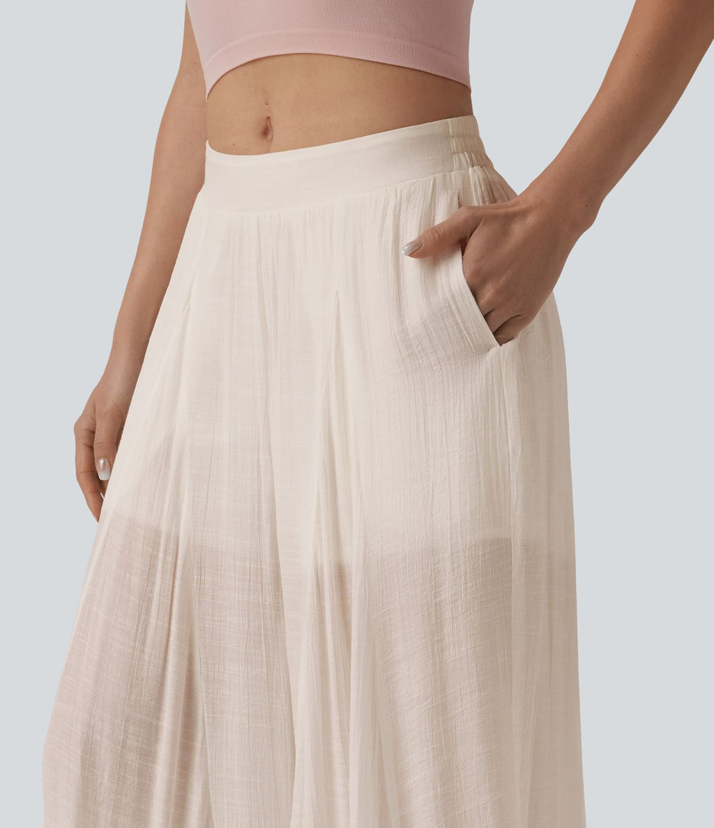 Pantalon baggy fluide taille mi-haute 2-en-1 avec poches