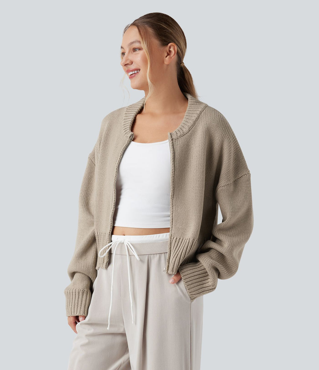Cardigan bomber zippé à manches longues