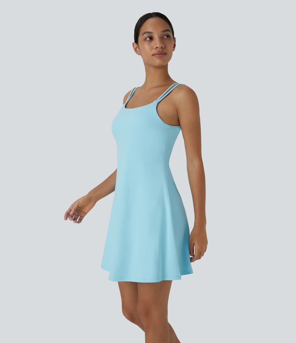 Robe de sport danse 2-pièces SoftlyZero™ Plush double bretelles caraco avec poche A-D