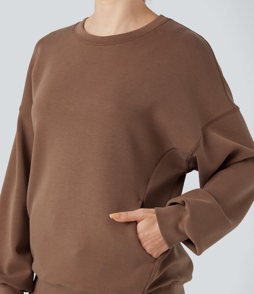 Sweat-shirt décontracté SpacerTek™ col rond, manches longues et dos croisé, avec poches