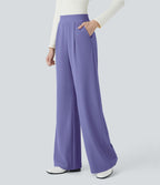 Halara Flex™ Pantalon Tailleur Évasé à Taille Haute Sculptant la Silhouette avec Poches Latérales Micro Waffle