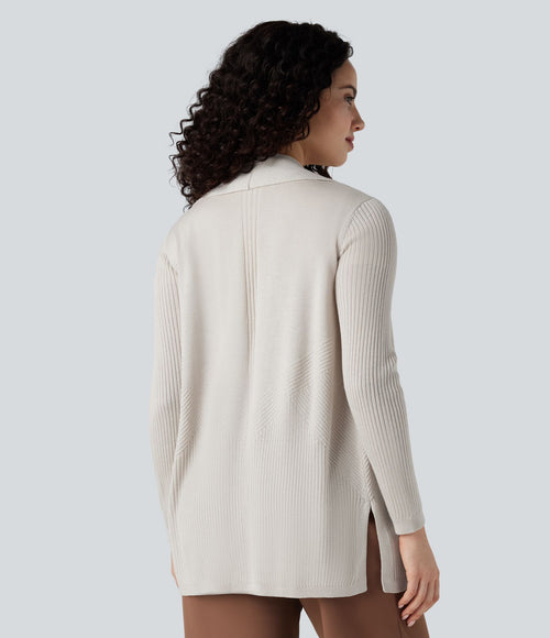 Cardigan col tailleur manches longues ourlet fendu