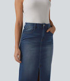 Halara Flex™ Jupe droite midi en denim taille haute avec fente et poches