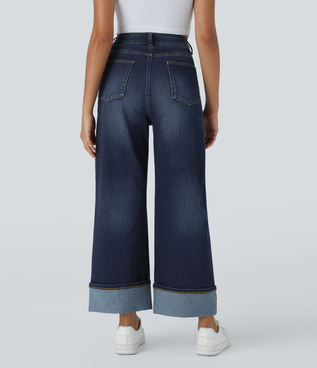 Halara Flex™ Jean Larges Taille Haute Ourlet Roulotté Multiples Poches