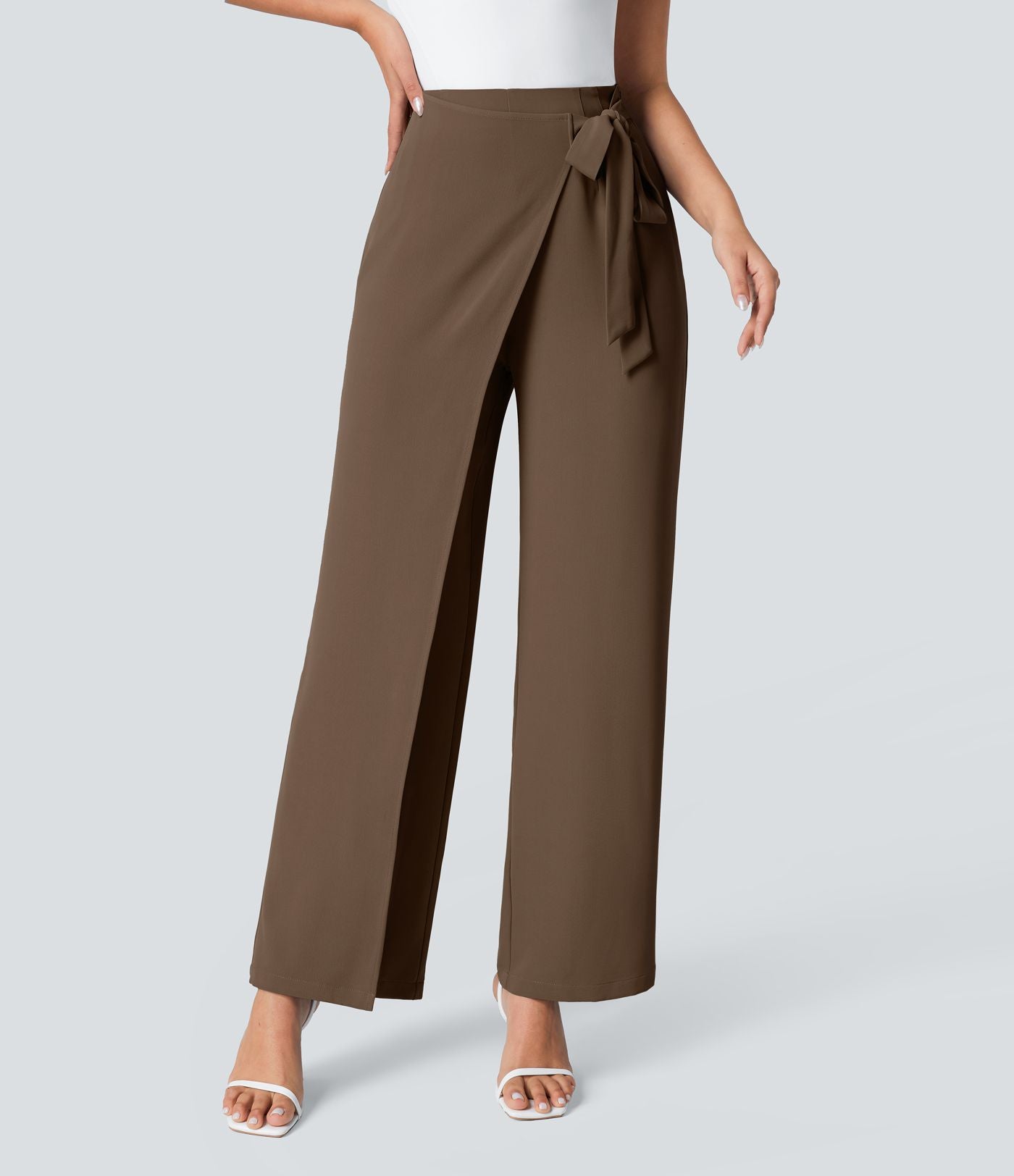 Pantalon Tailleur Large Fluide Taille Haute Fermeture Éclair Invisible