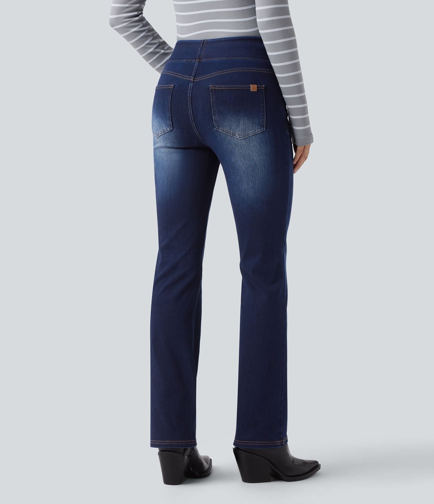 Halara Flex™ Jean bootcut décontracté extensible délavé taille haute à poches multiples