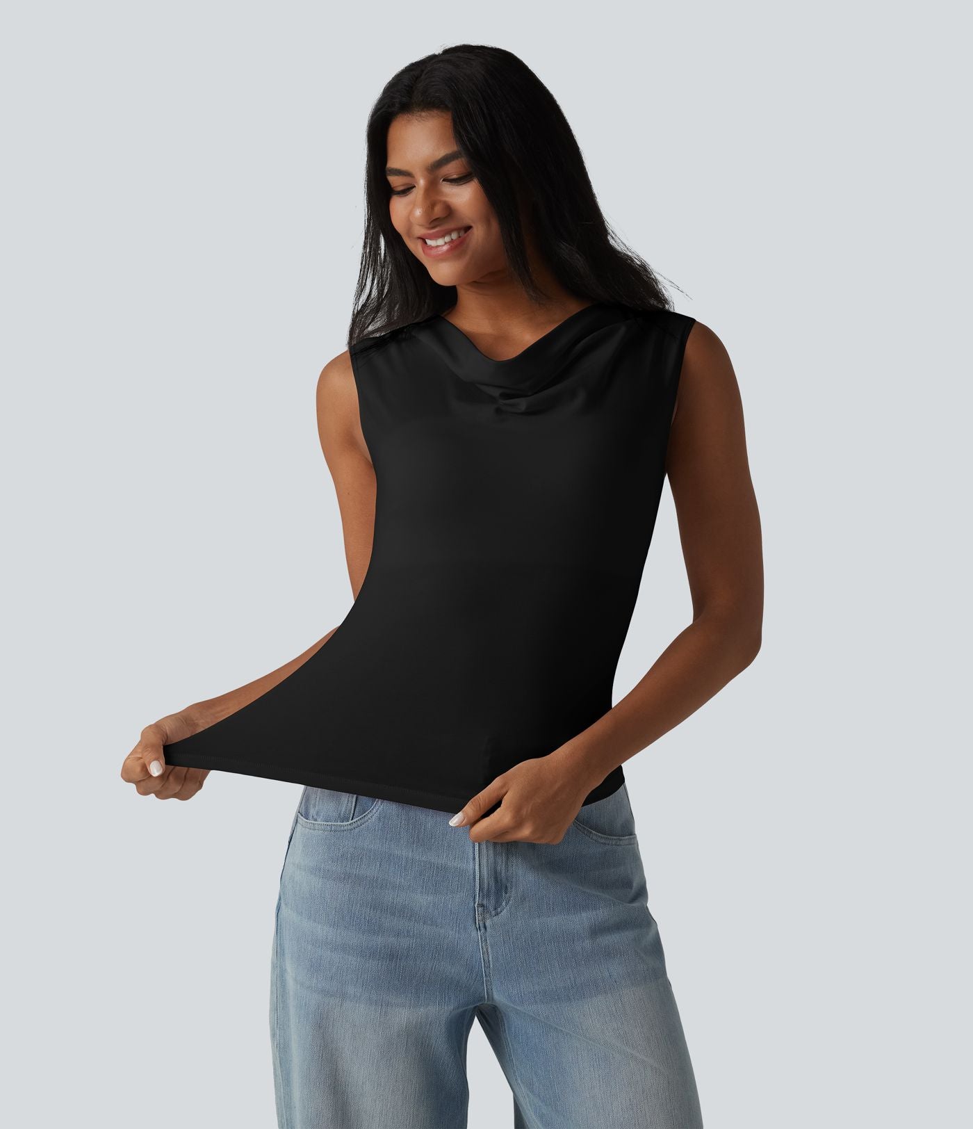Halara haut décontracté en jersey de coton col bénitier sans manches soutien-gorge intégré bonnets B-DD