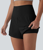 Short de yoga 2-en-1 gainant taille haute à œillets avec poche — 6,5 cm
