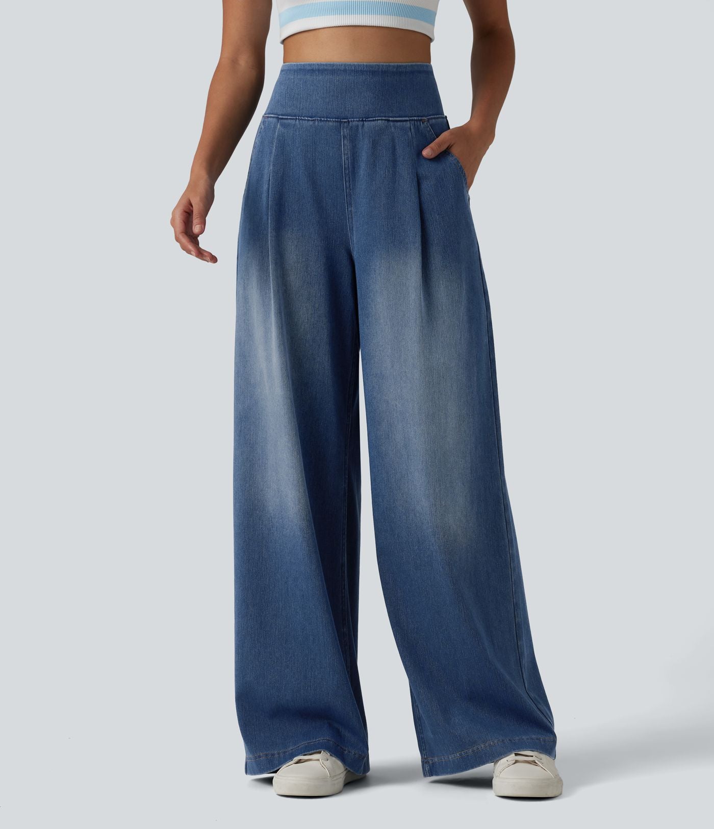 Jean large Halara Flex™ délavé décontracté, taille haute, à poches