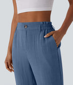 Pantalon capri effet lin taille haute avec poches zippées