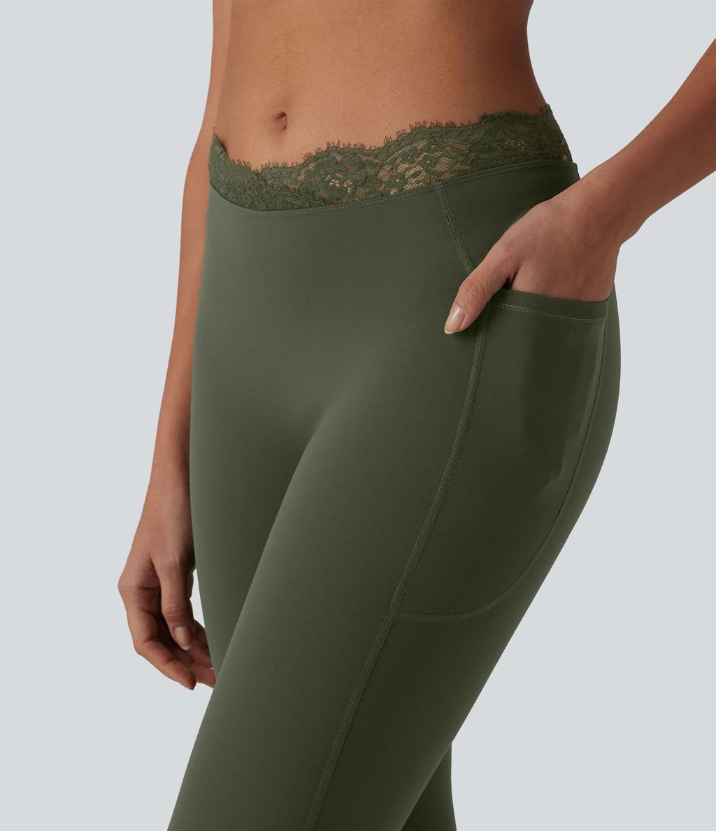 Halara UltraSculpt™ Legging évasé de yoga taille haute en V avec dentelle contrastée et poches