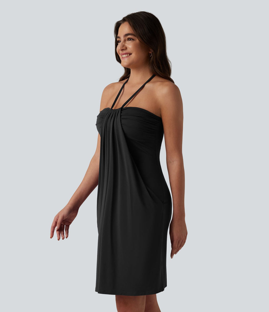 Robe mini dos nu à bretelles, brassière intégrée et poches