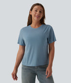 T-shirt décontracté ample à col rond et manches courtes en laine mélangée