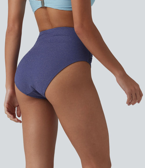 Bas de bikini métallisé taille haute ventre plat