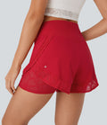 Short de yoga 2-en-1 SoftlyZero™ Airy à taille haute avec poche latérale, dentelle contrastante et effet frais InstantCool, protection solaire UPF50+