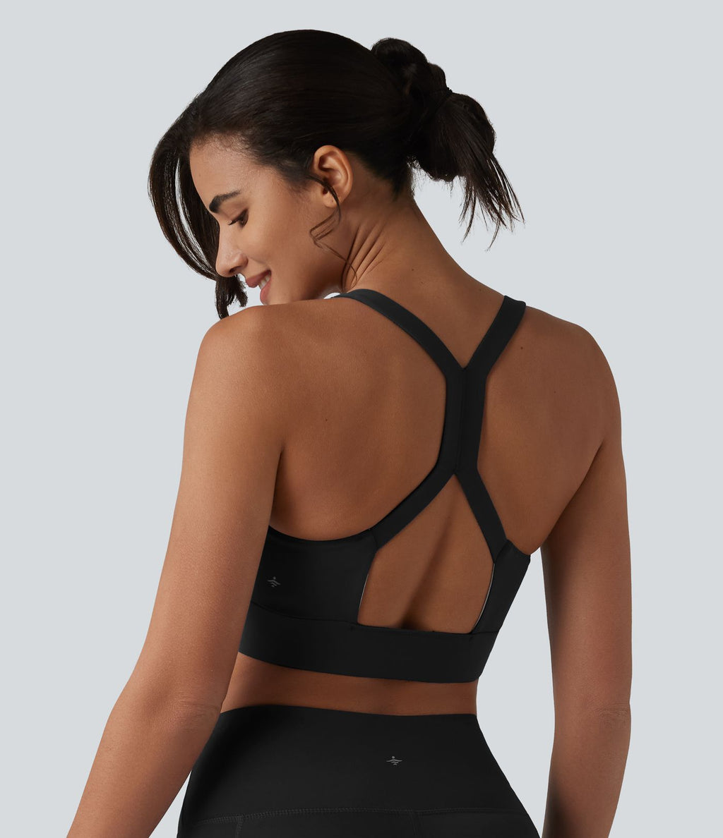 Brassière de sport SoftlyZero™ Plush maintien léger dos nu avec découpes et brassière intégrée