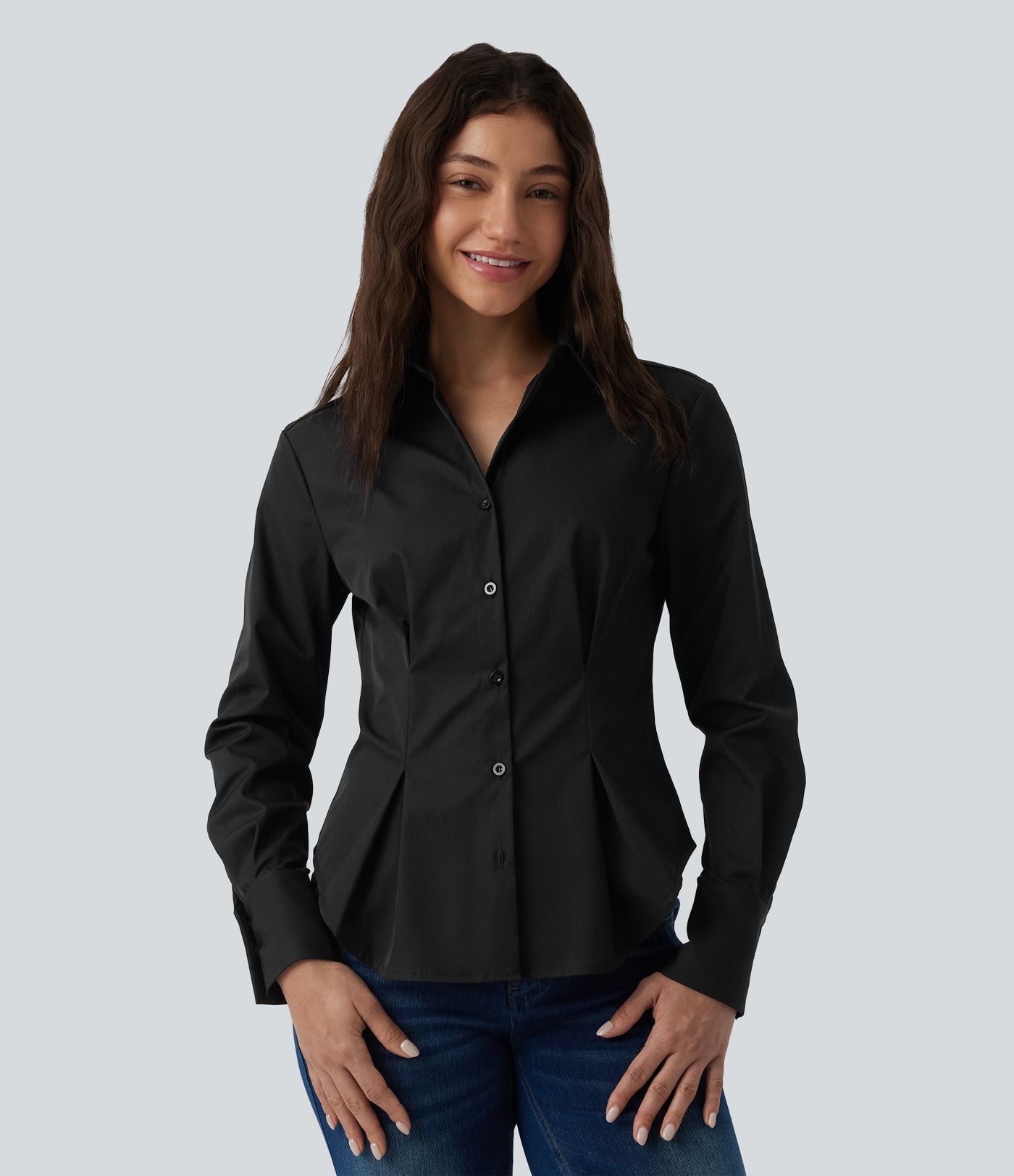 Chemise casual manches longues à ourlet arrondi