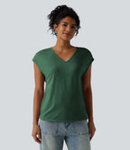 T-shirt décontracté chiné ample à manches courtes et col V