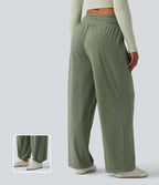 Pantalon de yoga chiné froncé taille haute avec poches