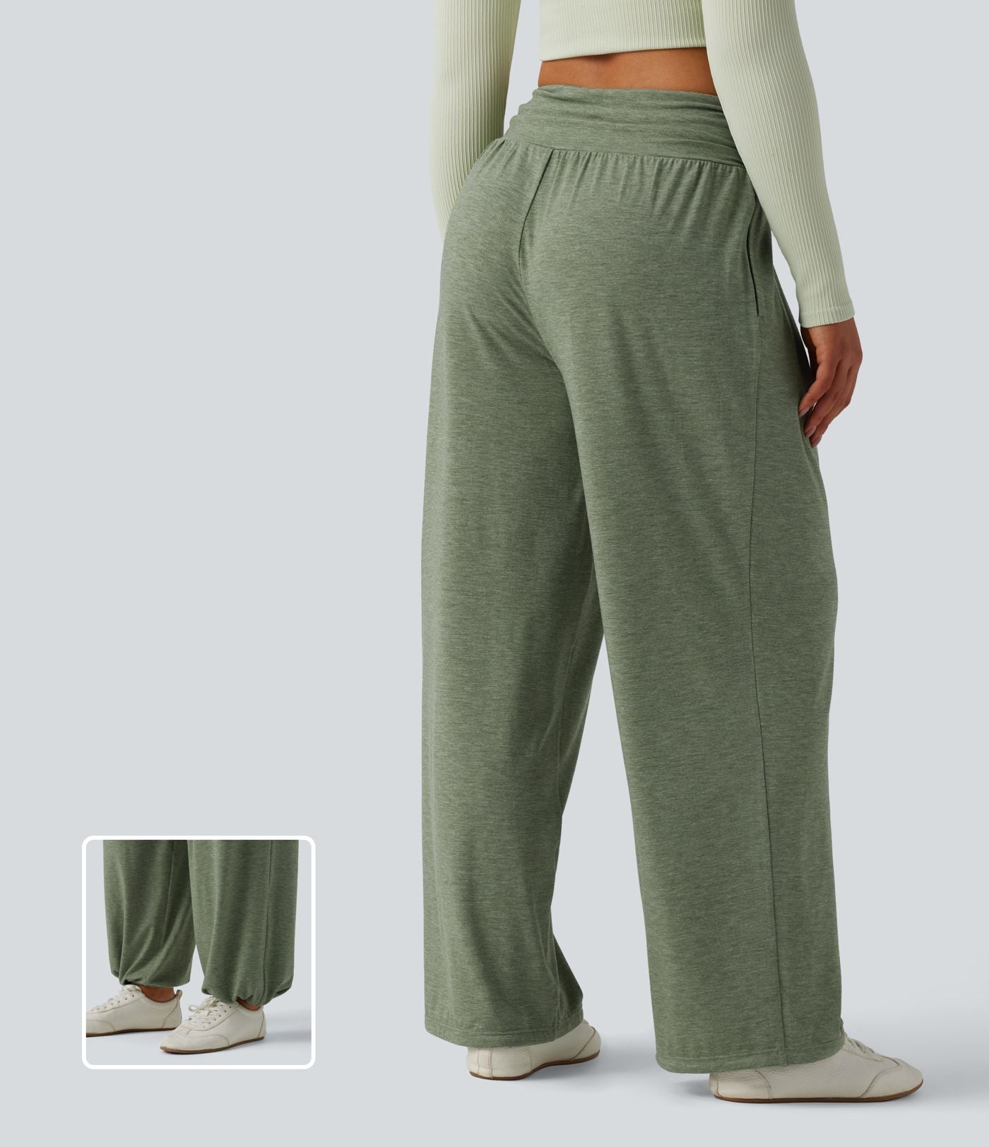 Pantalon de yoga chiné froncé taille haute avec poches