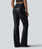 Pantalon décontracté taille haute, coupe bootcut, en PU extensible avec poches