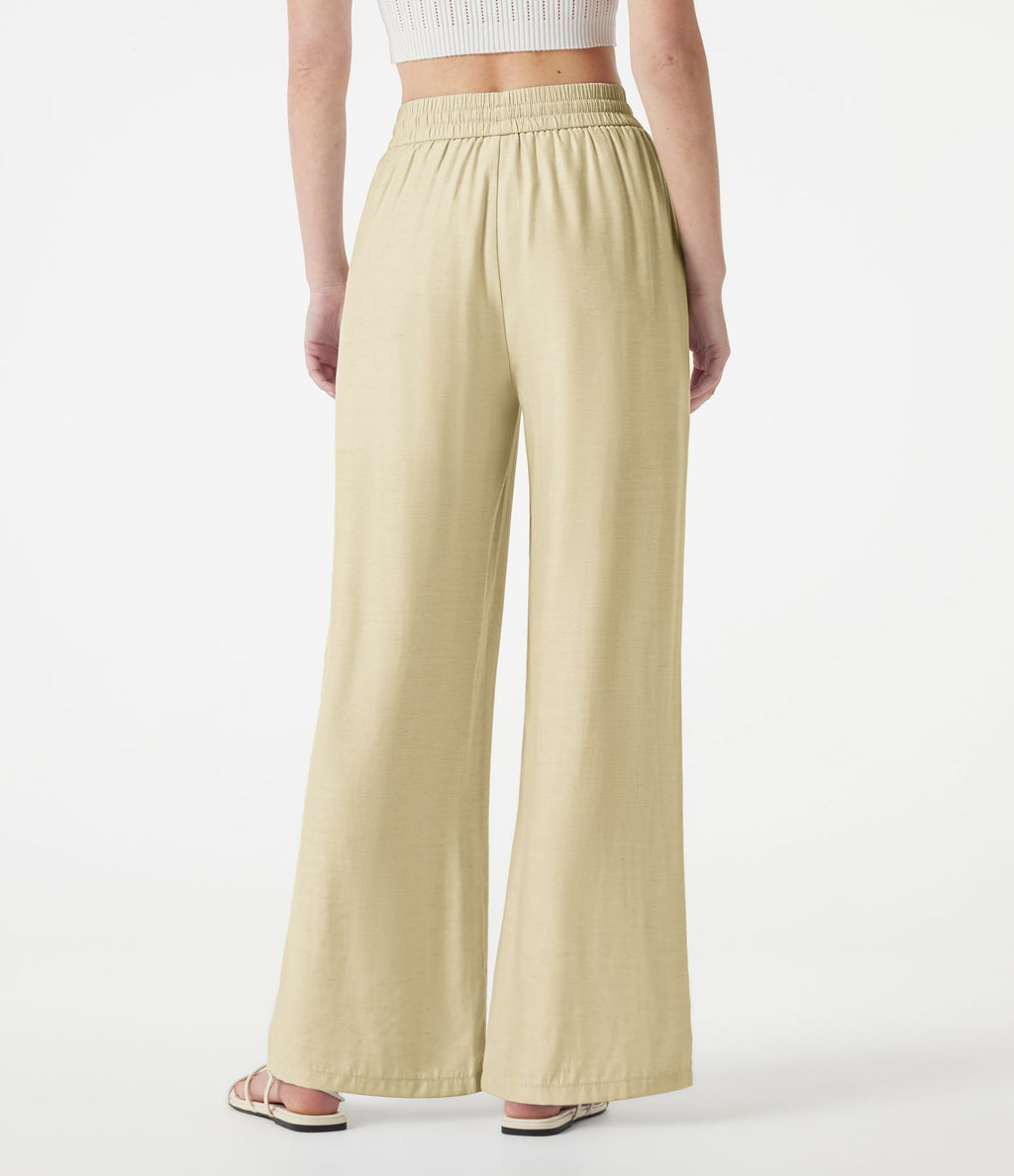 Pantalon large 2-en-1 casual en mélange de lin taille haute avec cordon et poches