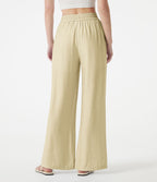 Pantalon large 2-en-1 casual en mélange de lin taille haute avec cordon et poches