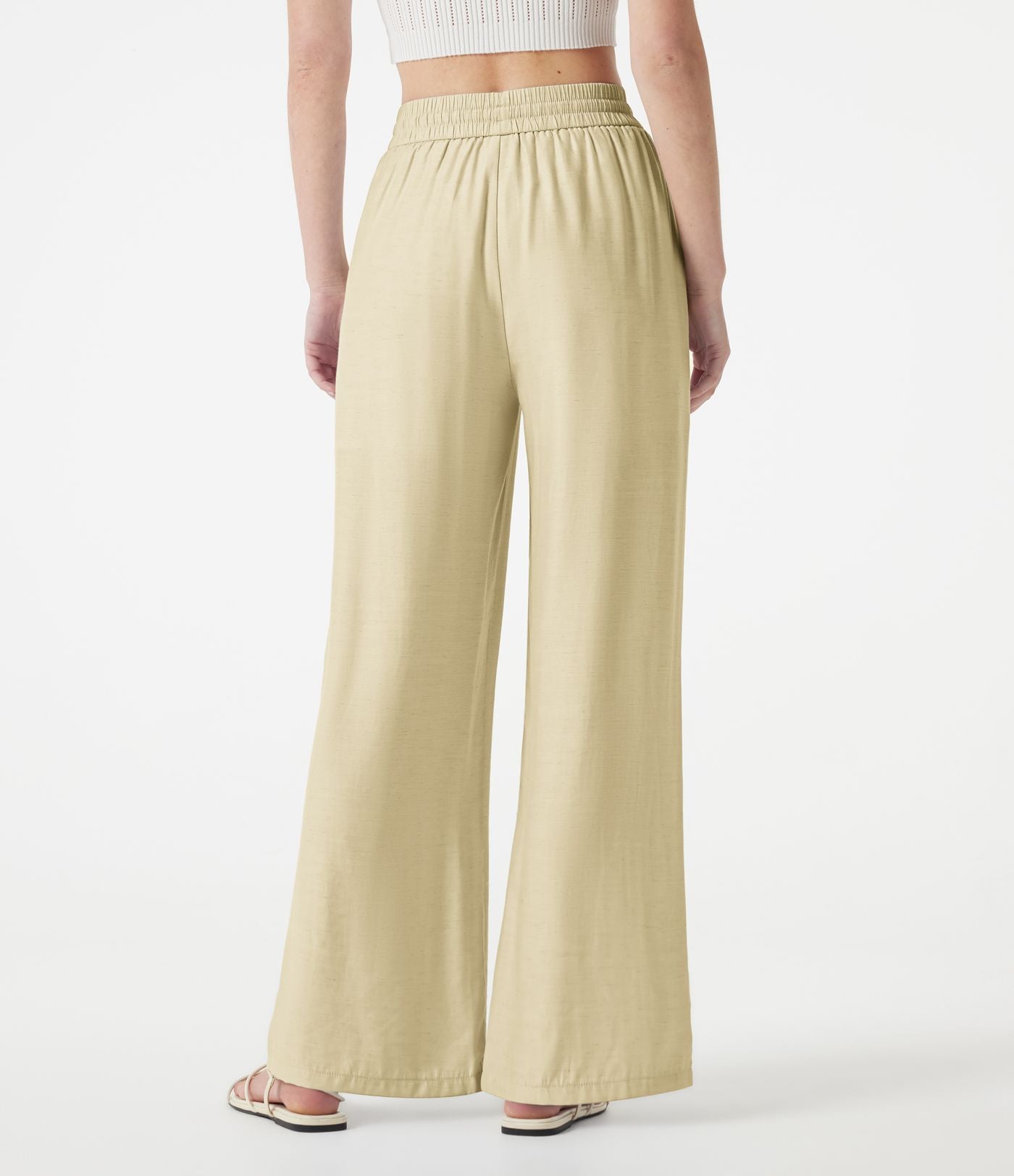 Pantalon large 2-en-1 casual en mélange de lin taille haute avec cordon et poches