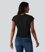 T-shirt casual col rond manches courtes avec ourlet incurvé et fentes latérales