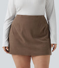 Jupe mini casual grande taille 2-en-1 en velours côtelé taille haute ligne A - Longueur plus longue