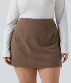 Jupe mini casual grande taille 2-en-1 en velours côtelé taille haute ligne A - Longueur plus longue