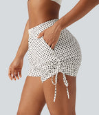 Short à pois 8 cm taille mi-haute avec bas froncé, laçage et poches