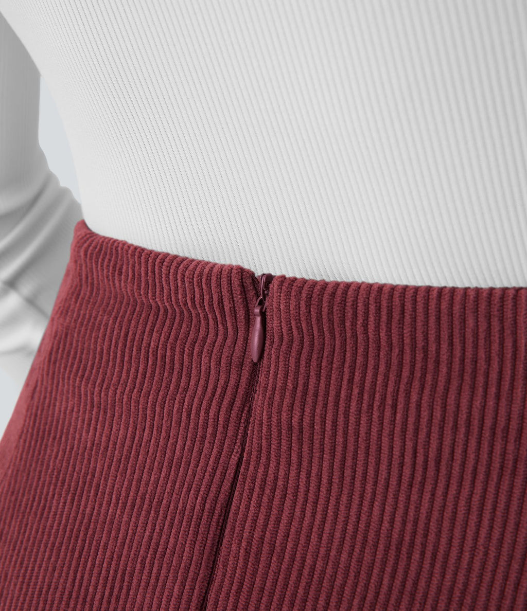 Mini-Jupe Casual en Velours Côtelé 2 en 1 Fermeture Éclair Invisible Taille Haute
