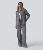 Chemise manches longues aspect lin avec poche