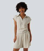 Chemise décontractée manches courtes froncée