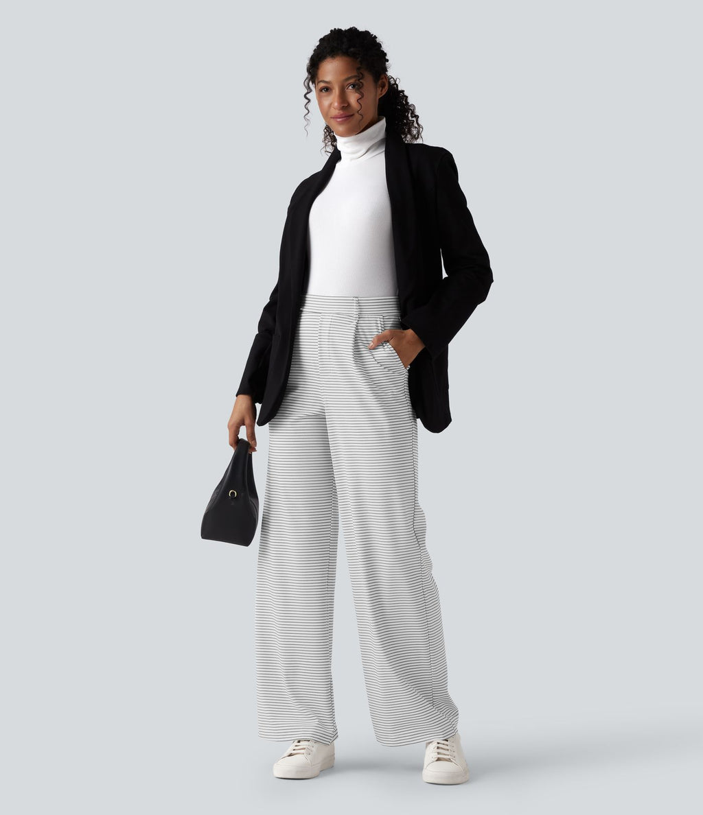 Pantalon de travail droit taille haute à rayures avec poches