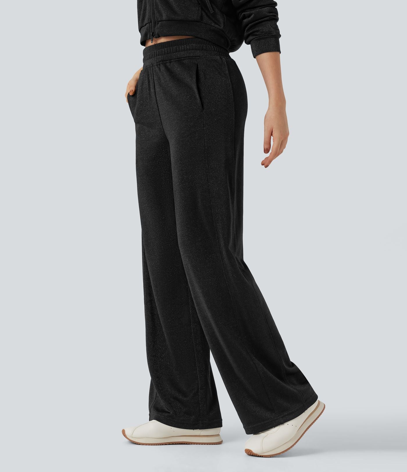 Pantalon droit taille haute effet sparkle, avec poches
