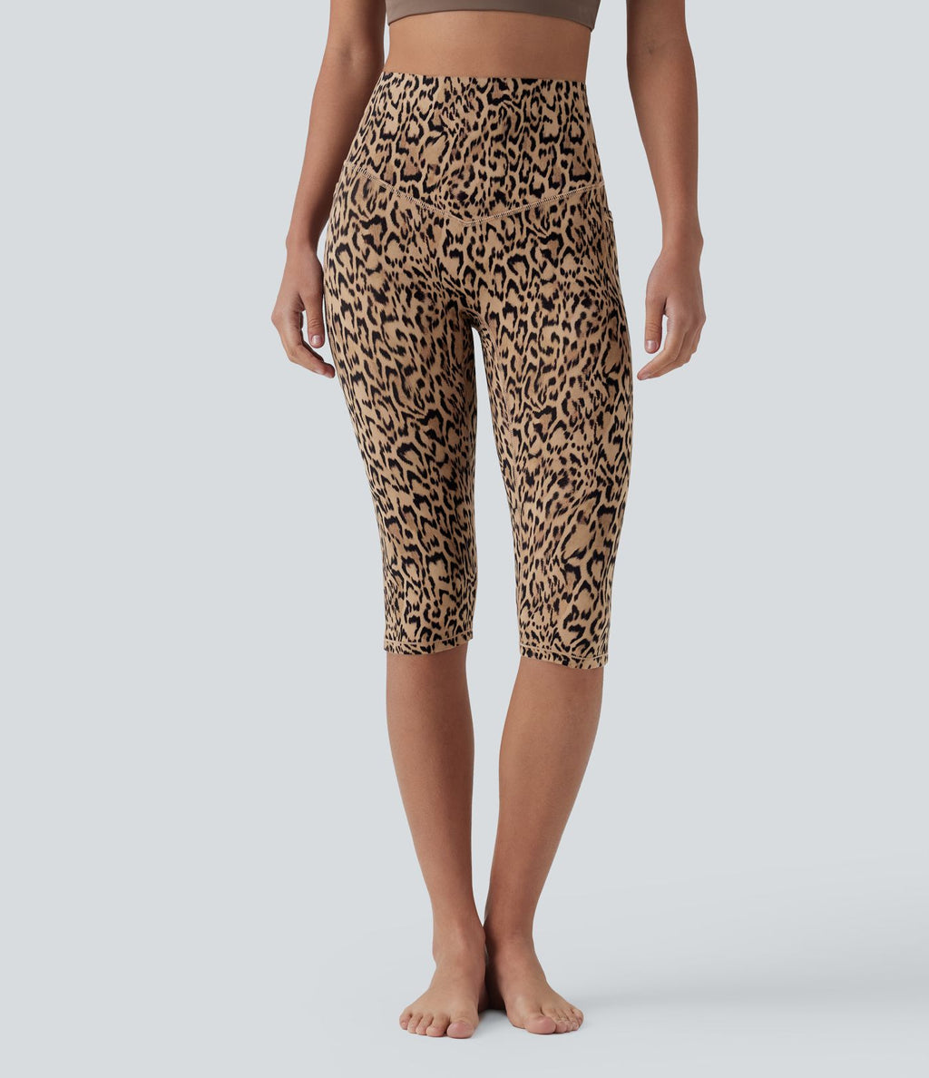 Legging 3/4 de yoga taille haute gainant imprimé léopard Halara UltraSculpt™ avec poches