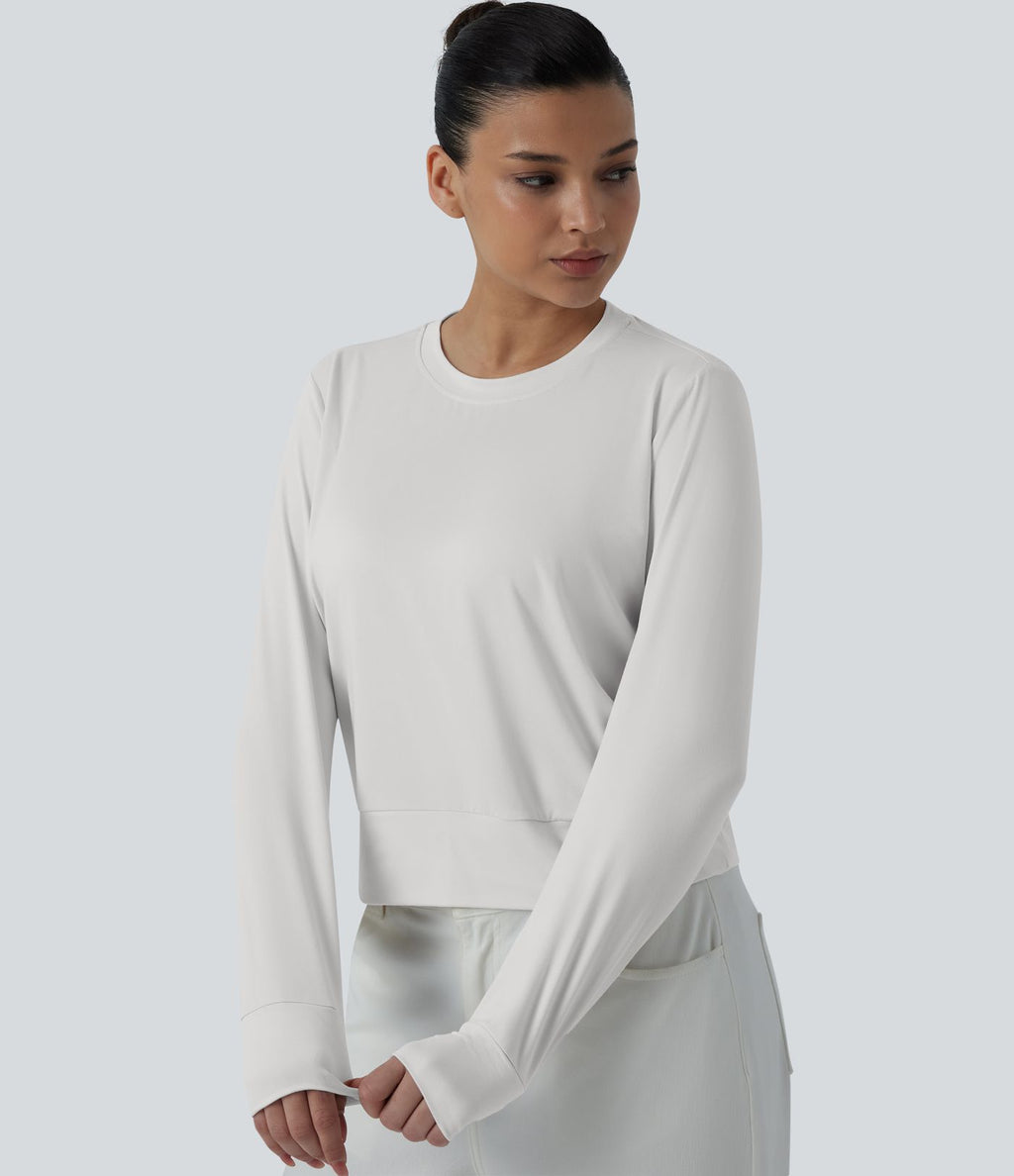 T-shirt casual col rond manches longues coupe ample