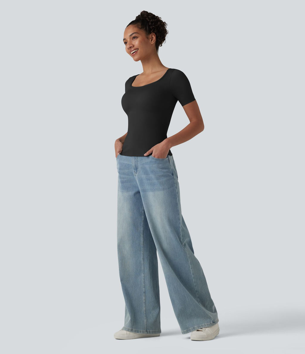 T-shirt casual col rond échancré à manches courtes avec brassière intégrée — Bonnets B-E