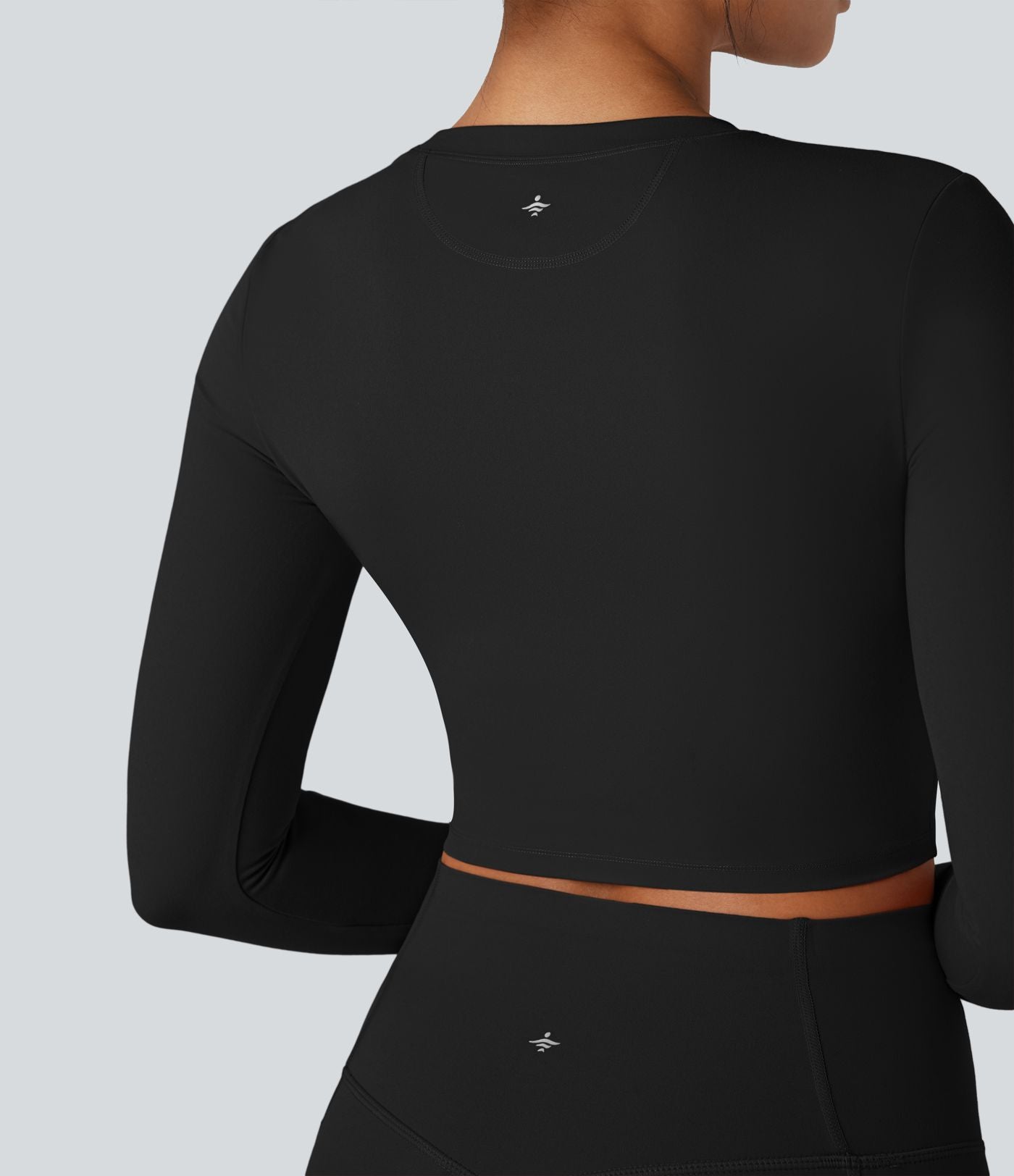 Top de sport yoga court Halara UltraSculpt™ col rond manches longues avec trous pouces