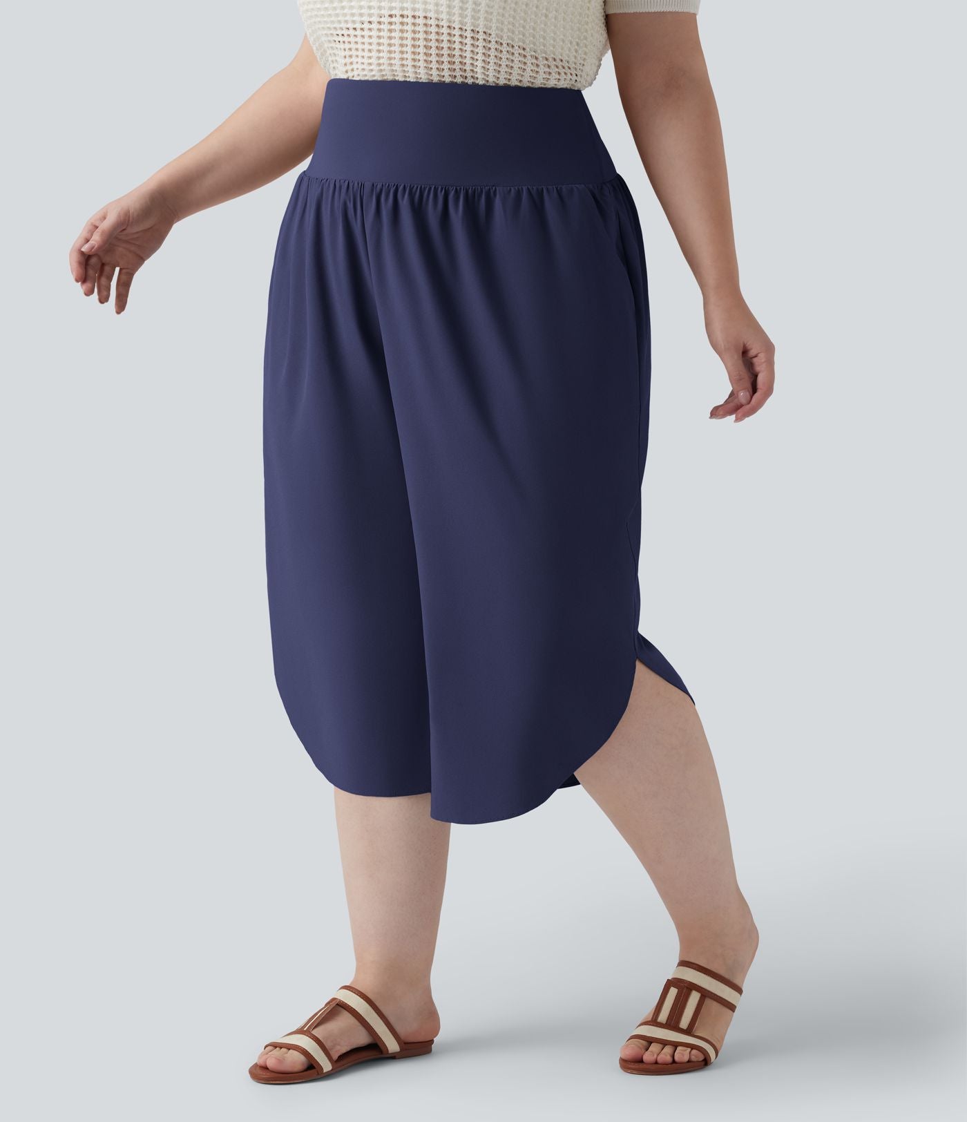Pantalon capri grande taille Breezeful™ taille haute gainant à ourlet arrondi séchage rapide avec poches