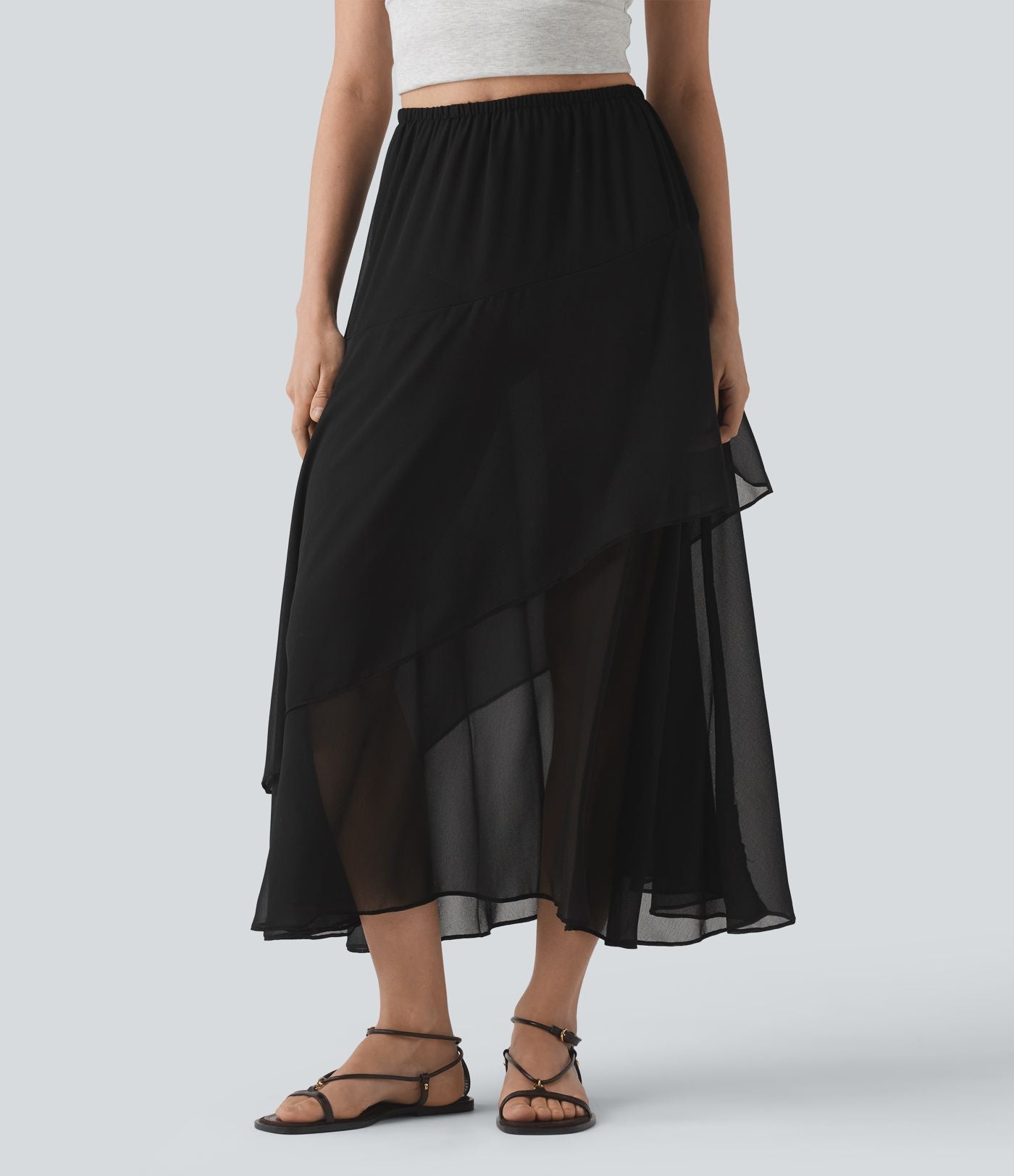 Jupe décontractée midi taille haute à volants superposés